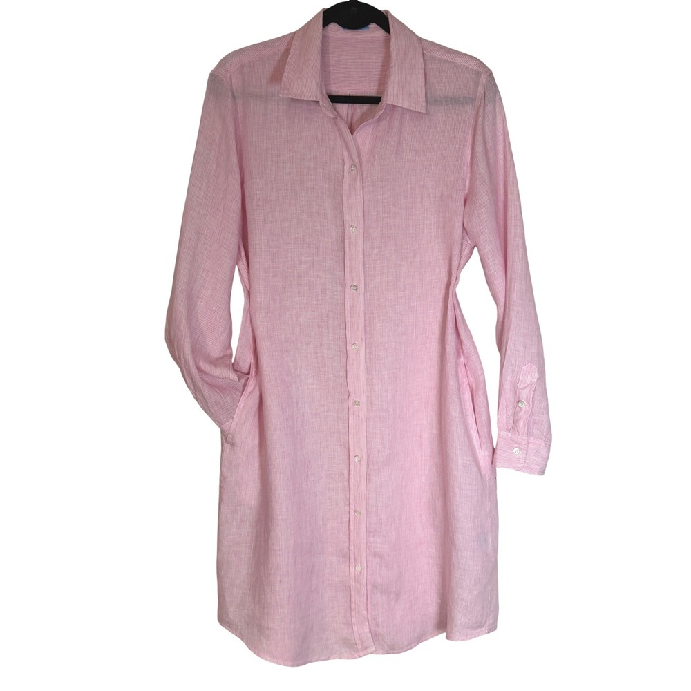 J McLaughlin 100% Linen Striped Button Down Shirt Dress Long Sleeve XL Coastal - Picture 3 of 16